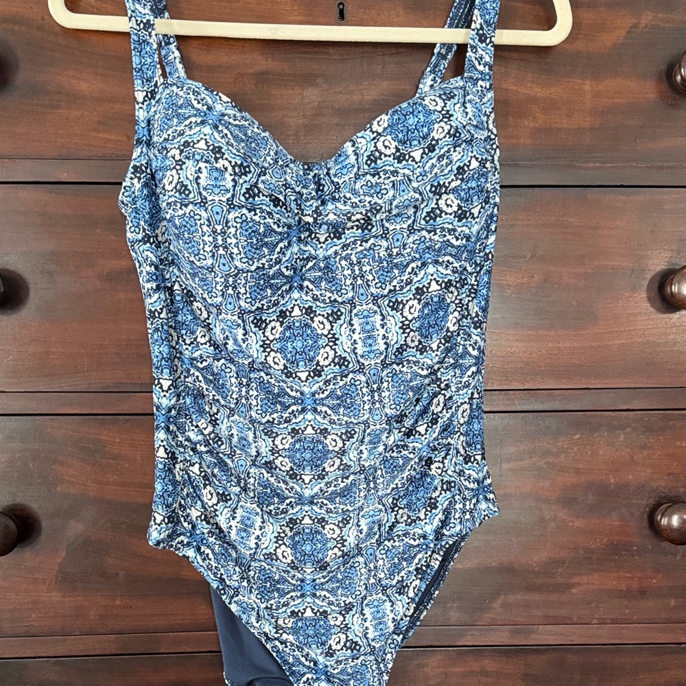 Blue Patterned Women's One Piece Swimsuit